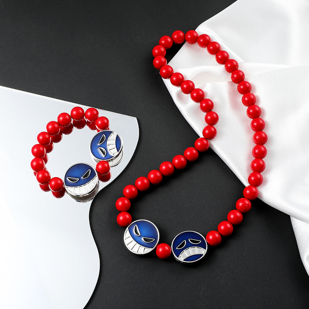 Anime Cosplay Website - Anime Red Beads Face Bracelet Necklace,