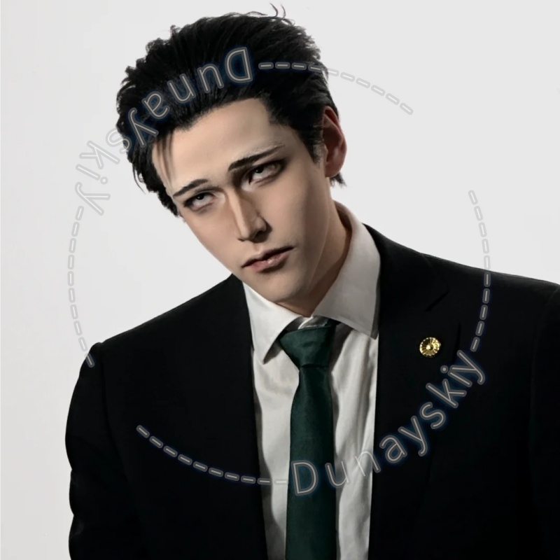 Cosplay Anime Black Hair - Short Black Wigs Slicked Back Synthetic