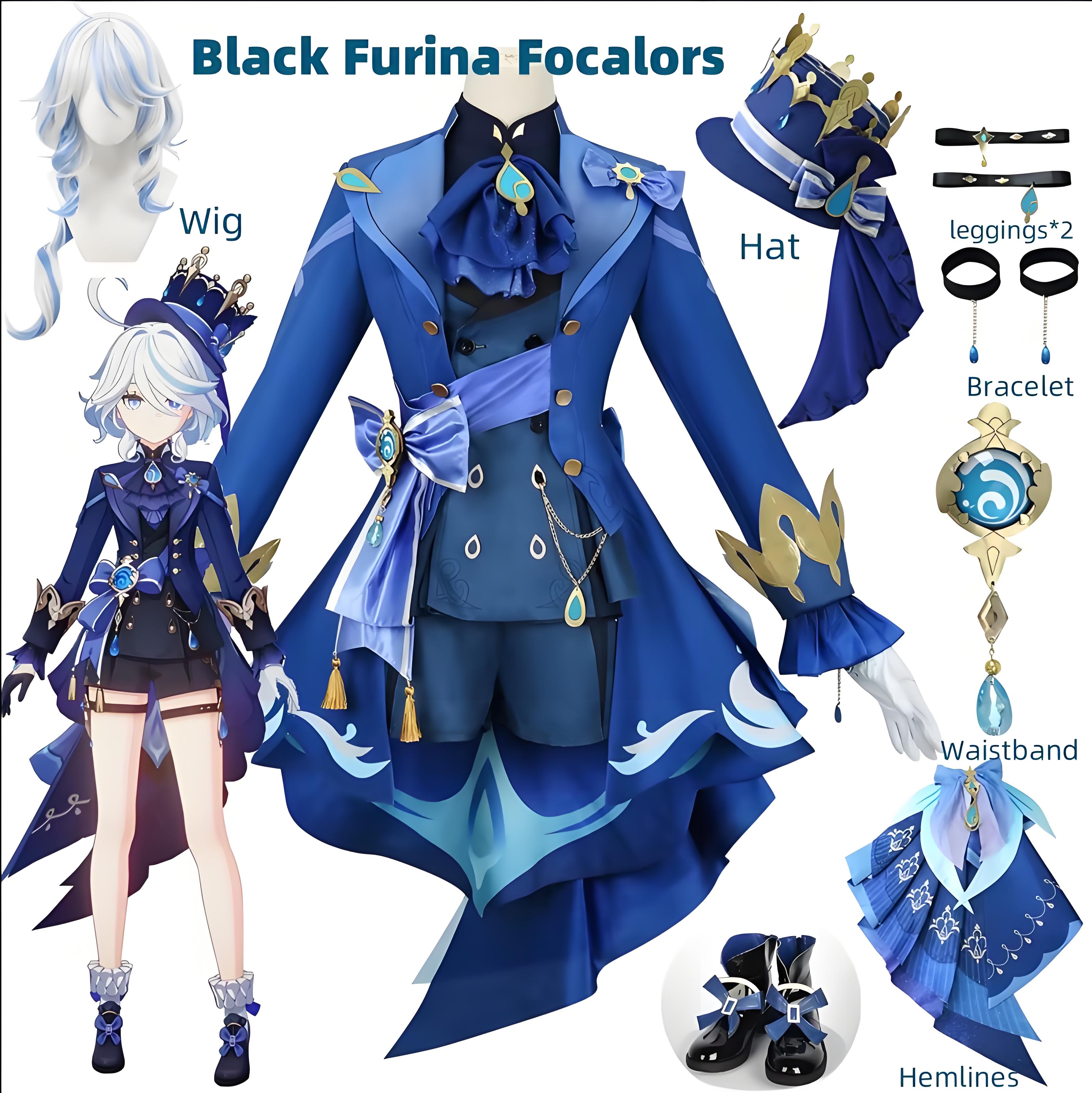Furina Cosplay Costume Wig Hai - Cosplay Anime Black Hair avaliação e preço