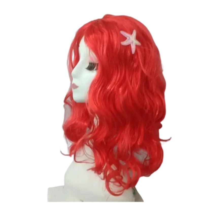 Mermaid Wig for Girls Red Wavy - Anime Cosplay Red Hair avaliação e preço